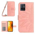 For vivo Y55S 5G 2023 / Y55 5G / T1 5G Skin Feel Sun Flower Embossed Flip Leather Phone Case with Lanyard(Pink)