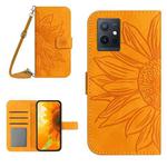 For vivo Y75 5G Global Skin Feel Sun Flower Embossed Flip Leather Phone Case with Lanyard(Yellow)