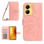 For vivo Y56 5G Global Skin Feel Sun Flower Embossed Flip Leather Phone Case with Lanyard(Pink)