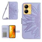 For vivo Y56 5G Global Skin Feel Sun Flower Embossed Flip Leather Phone Case with Lanyard(Purple)