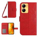 For vivo Y56 5G Global Skin Feel Sun Flower Embossed Flip Leather Phone Case with Lanyard(Red)