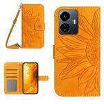 For vivo Y22 4G Global / Y35 4G Global Skin Feel Sun Flower Embossed Flip Leather Phone Case with Lanyard(Yellow)