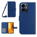 For vivo Y22 4G Global / Y35 4G Global Skin Feel Sun Flower Embossed Flip Leather Phone Case with Lanyard(Dark Blue)