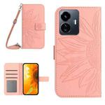For vivo Y22 4G Global / Y35 4G Global Skin Feel Sun Flower Embossed Flip Leather Phone Case with Lanyard(Pink)