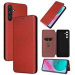 For Samsung Galaxy M54 5G Carbon Fiber Texture Flip Leather Phone Case(Brown)