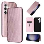 For Samsung Galaxy S24 5G Carbon Fiber Texture Flip Leather Phone Case(Pink)