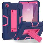 For Lenovo Tab M8 4th Gen Contrast Color Silicone Hybrid PC Tablet Case with Holder(Navy Blue Rose Red)