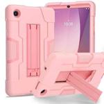 For Lenovo Tab M8 4th Gen Contrast Color Silicone Hybrid PC Tablet Case with Holder(Rose Gold)
