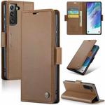For Samsung Galaxy S21 FE 5G CaseMe 023 Butterfly Buckle Litchi Texture RFID Anti-theft Leather Phone Case(Brown)
