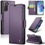 For Samsung Galaxy S21 FE 5G CaseMe 023 Butterfly Buckle Litchi Texture RFID Anti-theft Leather Phone Case(Pearly Purple)