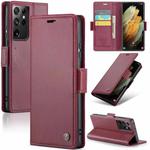 For Samsung Galaxy S21 Ultra 5G CaseMe 023 Butterfly Buckle Litchi Texture RFID Anti-theft Leather Phone Case(Wine Red)