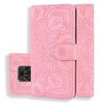 For Xiaomi Redmi Note 9 Pro Max Embossed Sunflower Pattern Horizontal Flip PU Leather Case with Holder & Card Slots & Wallet & Lanyard(Pink)