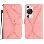 For Huawei P60 Pro Stitching Embossed Leather Phone Case(Pink)