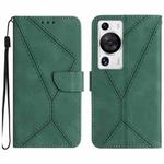 For Huawei P60 Pro Stitching Embossed Leather Phone Case(Green)