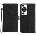 For Huawei P60 Pro Stitching Embossed Leather Phone Case(Black)