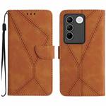 For vivo V27E 4G Global Stitching Embossed Leather Phone Case(Brown)