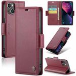 For iPhone 14 CaseMe 023 Butterfly Buckle Litchi Texture RFID Anti-theft Leather Phone Case(Wine Red)