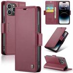 For iPhone 14 Pro CaseMe 023 Butterfly Buckle Litchi Texture RFID Anti-theft Leather Phone Case(Wine Red)
