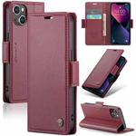 For iPhone 13 mini CaseMe 023 Butterfly Buckle Litchi Texture RFID Anti-theft Leather Phone Case(Wine Red)