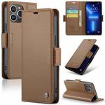For iPhone 13 Pro CaseMe 023 Butterfly Buckle Litchi Texture RFID Anti-theft Leather Phone Case(Brown)