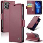 For iPhone 13 Pro CaseMe 023 Butterfly Buckle Litchi Texture RFID Anti-theft Leather Phone Case(Wine Red)