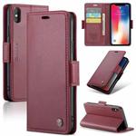 For iPhone XS Max CaseMe 023 Butterfly Buckle Litchi Texture RFID Anti-theft Leather Phone Case(Wine Red)
