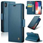 For iPhone XS Max CaseMe 023 Butterfly Buckle Litchi Texture RFID Anti-theft Leather Phone Case(Blue)