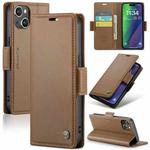 For iPhone 15 Plus CaseMe 023 Butterfly Buckle Litchi Texture RFID Anti-theft Leather Phone Case(Brown)