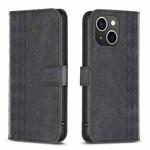 For iPhone 14 Plus Plaid Embossed Leather Phone Case(Black)