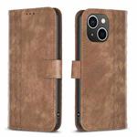 For iPhone 13 Plaid Embossed Leather Phone Case(Brown)