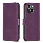 For iPhone 13 Plaid Embossed Leather Phone Case(Purple)