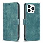 For iPhone 13 Pro Plaid Embossed Leather Phone Case(Green)