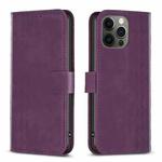 For iPhone 12 / 12 Pro Plaid Embossed Leather Phone Case(Purple)