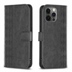 For iPhone 12 Pro Max Plaid Embossed Leather Phone Case(Black)