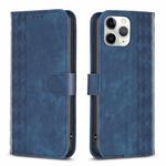 For iPhone 11 Pro Max Plaid Embossed Leather Phone Case(Blue)