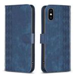 For iPhone X / XS Plaid Embossed Leather Phone Case(Blue)