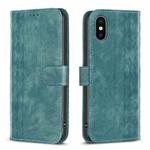 For iPhone X / XS Plaid Embossed Leather Phone Case(Green)