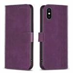 For iPhone X / XS Plaid Embossed Leather Phone Case(Purple)