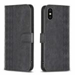 For iPhone XS Max Plaid Embossed Leather Phone Case(Black)