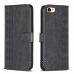 For iPhone SE 2022 / 7 / 8 Plaid Embossed Leather Phone Case(Black)