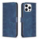 For iPhone 15 Pro Max Plaid Embossed Leather Phone Case(Blue)