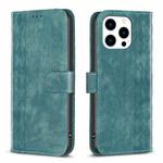 For iPhone 15 Pro Max Plaid Embossed Leather Phone Case(Green)