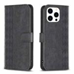 For iPhone 15 Pro Max Plaid Embossed Leather Phone Case(Black)