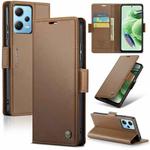 For Xiaomi Redmi Note 12 5G Global CaseMe 023 Butterfly Buckle Litchi Texture RFID Anti-theft Leather Phone Case(Brown)