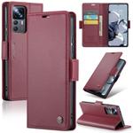 For Xiaomi 12T /12T Pro/Redmi K50 Ultra CaseMe 023 Butterfly Buckle Litchi Texture RFID Anti-theft Leather Phone Case(Wine Red)