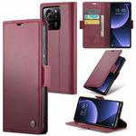 For Xiaomi 13T/13T Pro CaseMe 023 Butterfly Buckle Litchi Texture RFID Anti-theft Leather Phone Case(Wine Red)