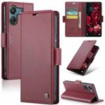 For Xiaomi Poco C65 4G CaseMe 023 Butterfly Buckle Litchi Texture RFID Anti-theft Leather Phone Case(Wine Red)