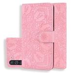 For Samsung Galaxy M11 Embossed Sunflower Pattern Horizontal Flip PU Leather Case with Holder & Card Slots & Wallet & Lanyard(Pink)