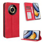 For Realme 11 Pro / 11 Pro+ Magnetic Buckle Retro Texture Leather Phone Case(Red)
