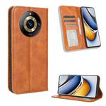 For Realme 11 Pro / 11 Pro+ Magnetic Buckle Retro Texture Leather Phone Case(Brown)